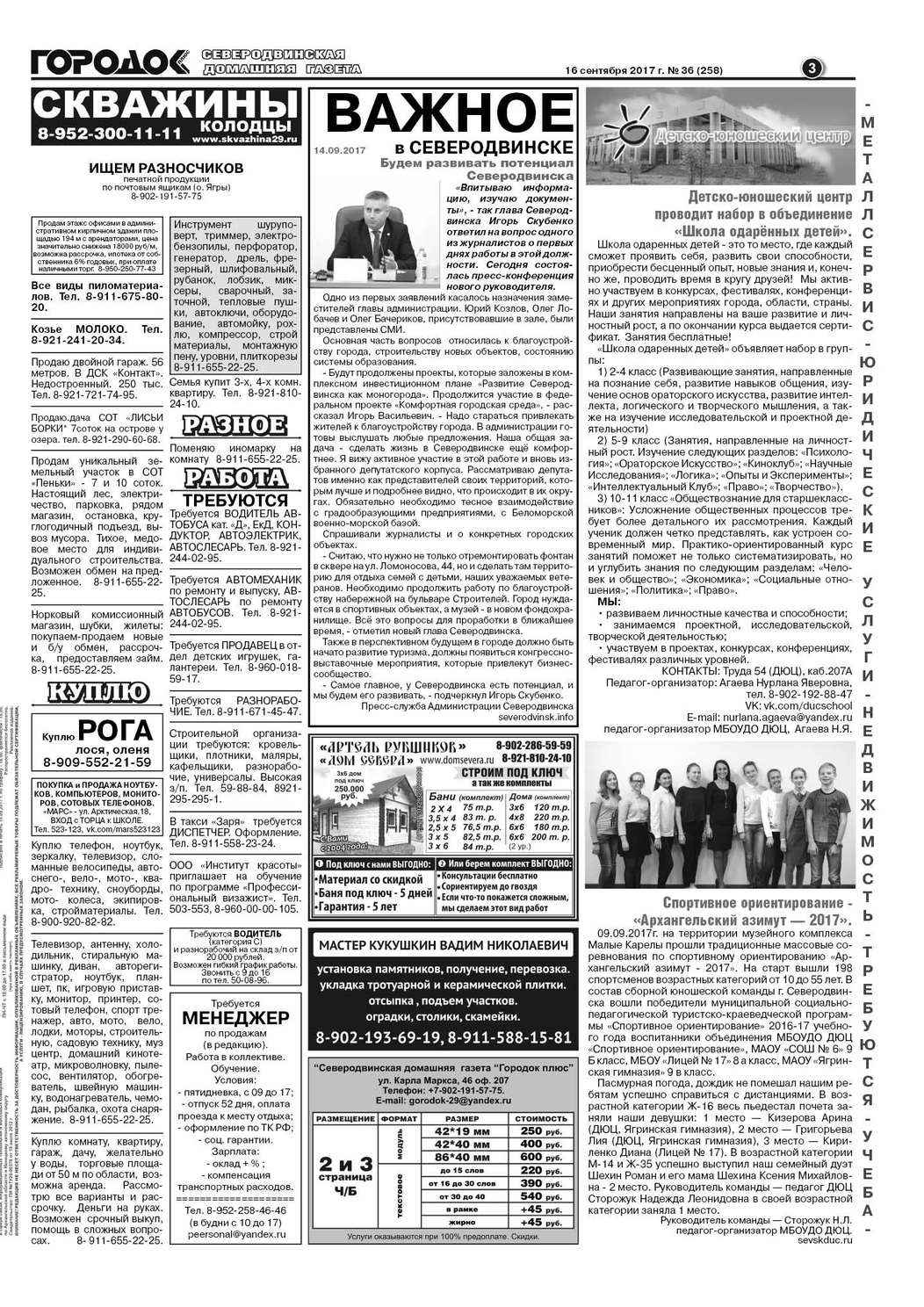 Городок плюс, выпуск номер 36 от 16 сентября 2017 года, страница 3.