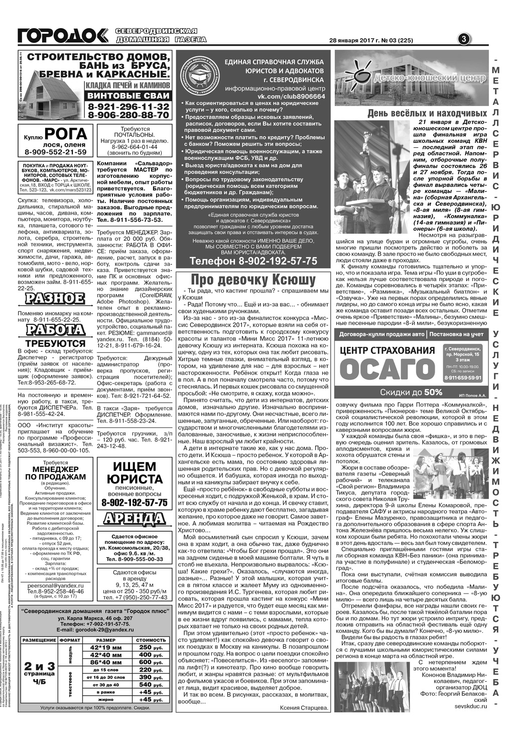 Городок плюс, выпуск номер 3 от 28 января 2017 года, страница 3.