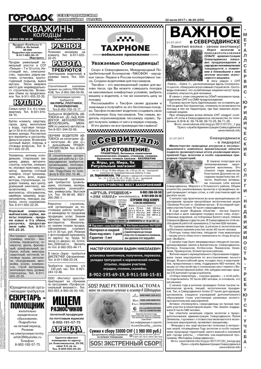 Городок плюс, выпуск номер 28 от 22 июля 2017 года, страница 3.