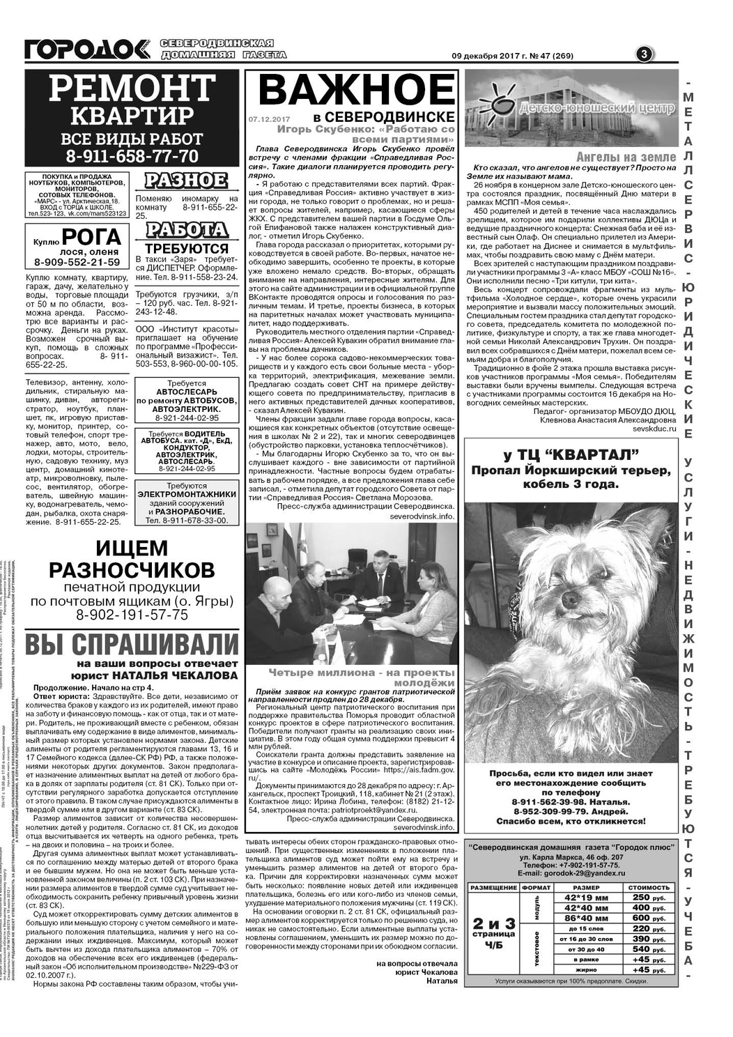 Городок плюс, выпуск номер 47 от 09 декабря 2017 года, страница 3.