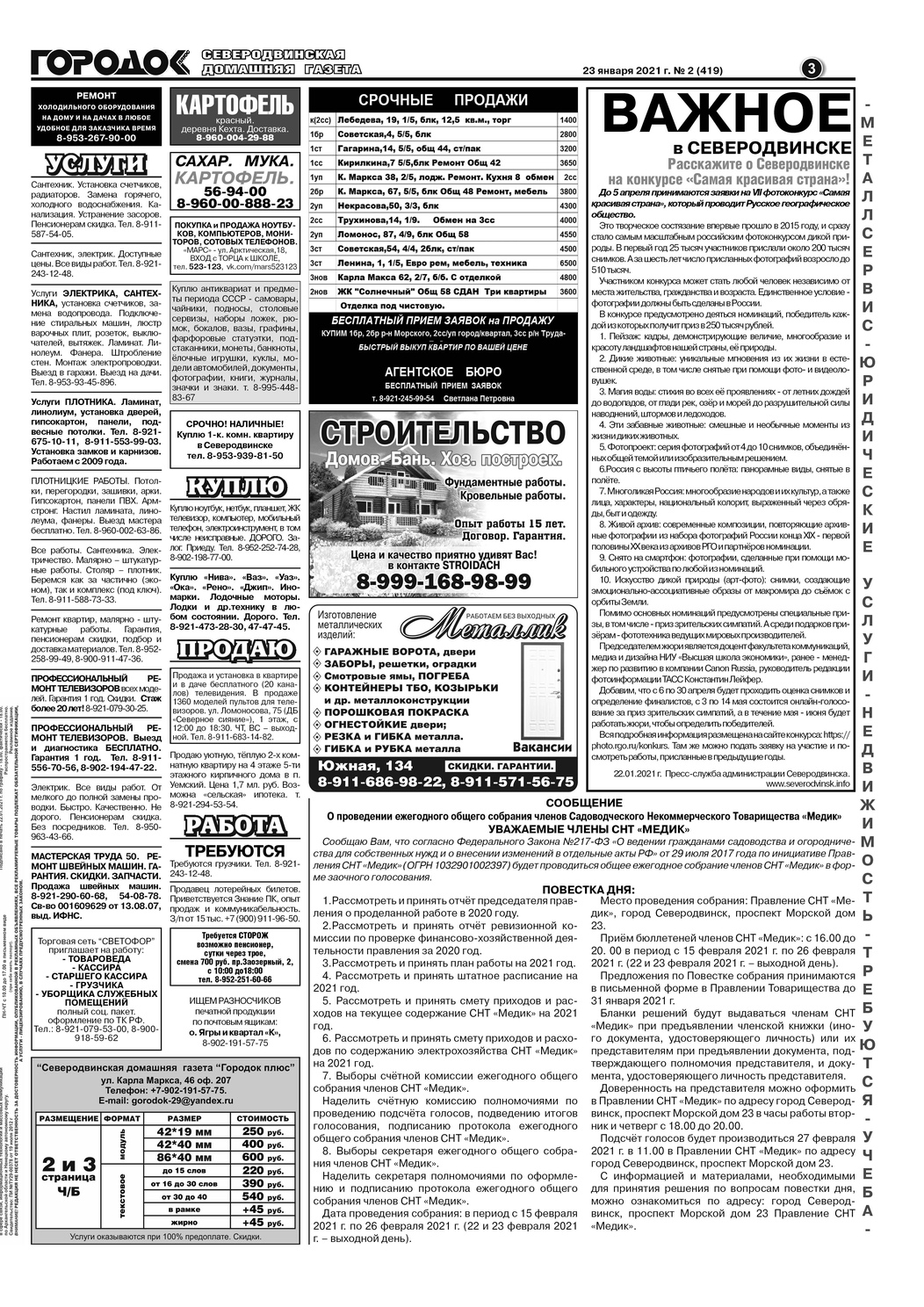 Городок плюс, выпуск номер 2 от 23 января 2021 года, страница 3.